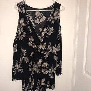 Black long sleeve Floral cold shoulder romper